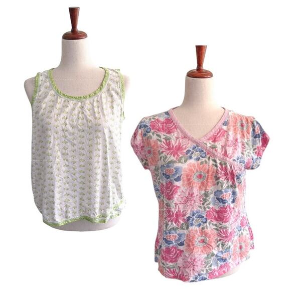 Garnet Hill Pajama Shirt Bundle Size Small 2 pc Set Lot Organic Cotton Women's - Picture 1 of 16